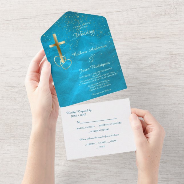 Teal Blue Cross Photo Template All in One Wedding (Tearaway)