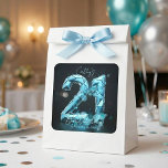 Teal Blue Crystal Glam Sparkle 21st Birthday Party Square Sticker<br><div class="desc">Celebrate a milestone age with unmatched elegance using this Teal Blue Crystal Glam Sparkle 21st Birthday Sticker. This stunning design features a large, faux 3D faceted number "21" that mimics the look of a precious turquoise gemstone or aquamarine crystal. The numbers are set against a sophisticated dark background, illuminated by...</div>