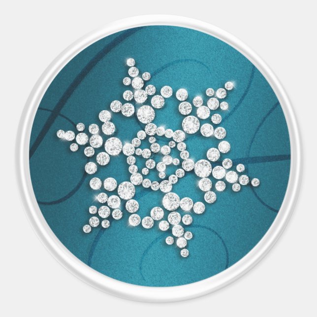 Teal Blue Crystal Snowflake Envelope Seal (Front)