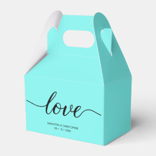Teal Blue Custom Elegant love script Wedding Favour Box