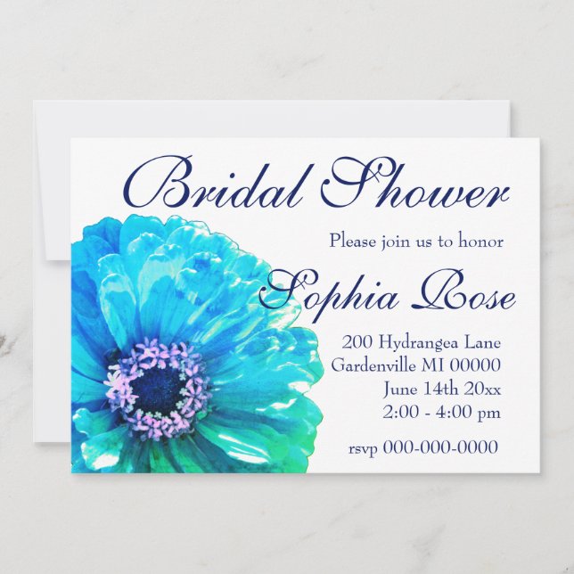 Teal Blue Daisy - bridal shower Invitation (Front)