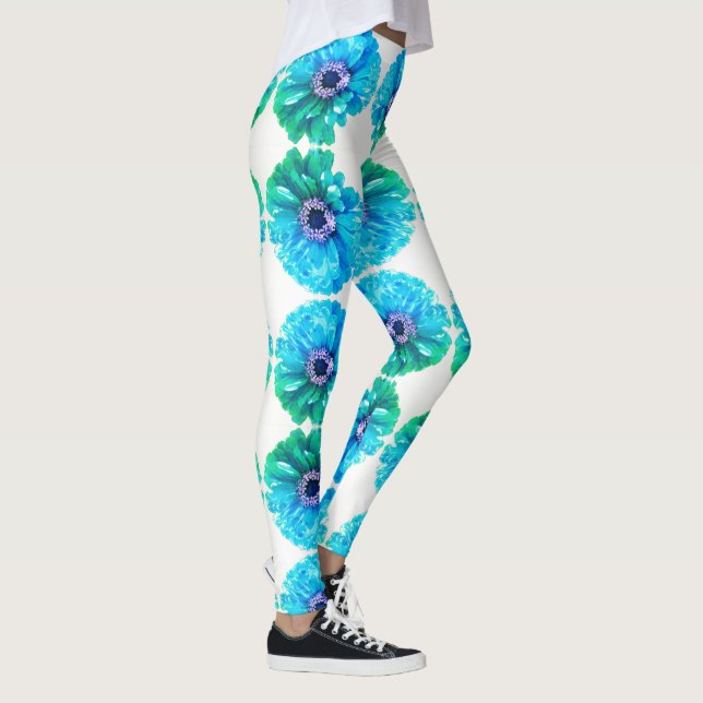Teal Blue daisy Leggings (Right)