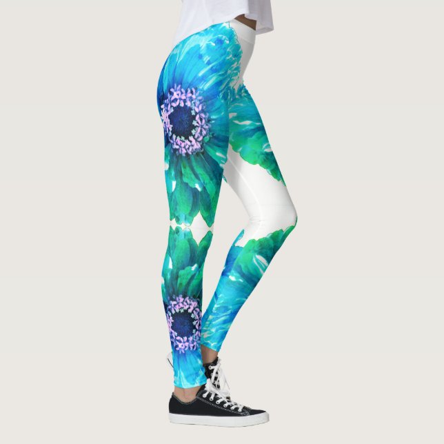 Teal Blue daisy Leggings (Right)