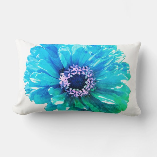 Teal Blue Daisy, teal blue flower Lumbar Cushion (Front)