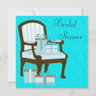 Teal Blue Damask Chair Gifts Bridal Shower Invitation