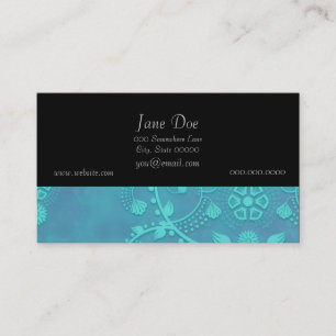Teal Blue Damask Floral Design Business Card