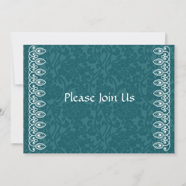 Teal Blue Damask Invitation (Front)