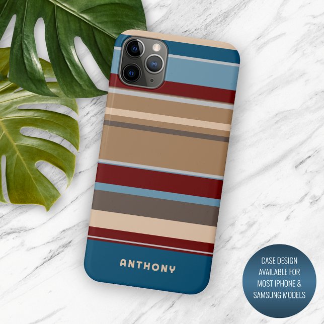 Teal Blue Dark Red Neutral Beige Brown Art Stripes Case-Mate iPhone Case (Creator Uploaded)