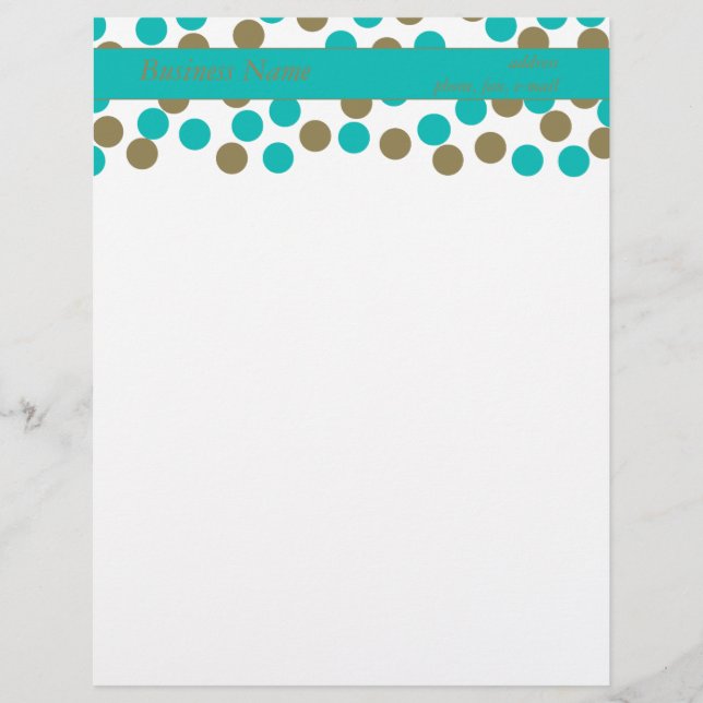 Teal Blue & Dark Tan Polka Dot Letterhead (Front)