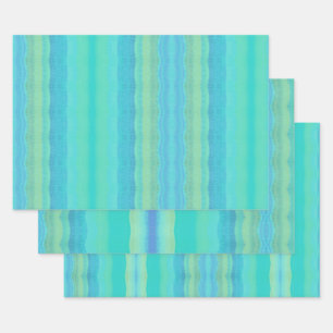 Teal Blue Decorative Watercolor Patterned Wrapping Paper Sheet