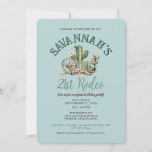 Teal Blue Desert Cowgirl Rodeo Birthday Party Invitation