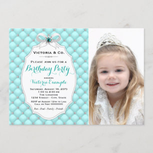 Teal Blue Diamond Birthday Party Invitation