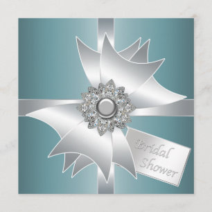 Teal Blue Diamond Bow Bridal Shower Invitation