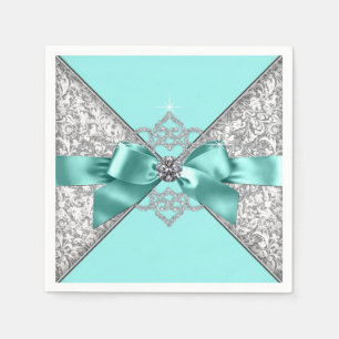 Teal Blue Diamond Bow Napkin