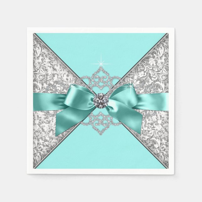Teal Blue Diamond Bow Napkin (Front)
