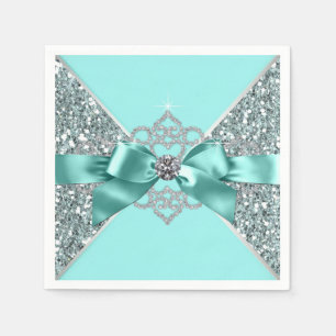 Teal Blue Diamond Bow Napkin
