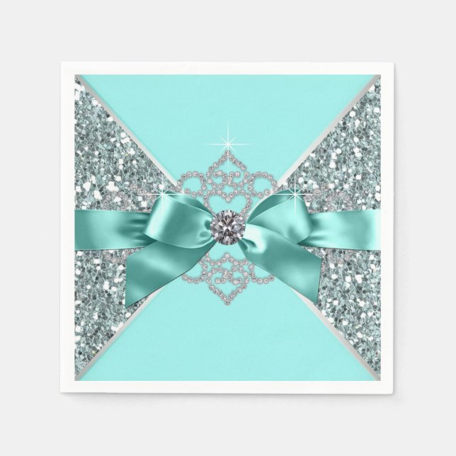 Teal Blue Diamond Bow Napkin (Front)