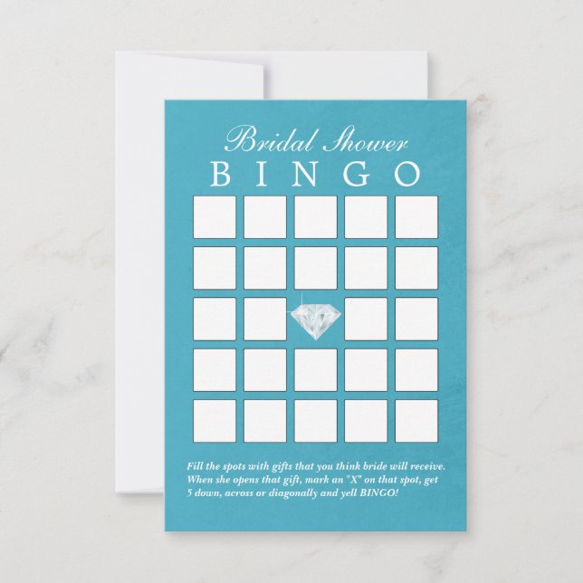Teal Blue Diamond Bridal Shower Bingo Cards (Front)