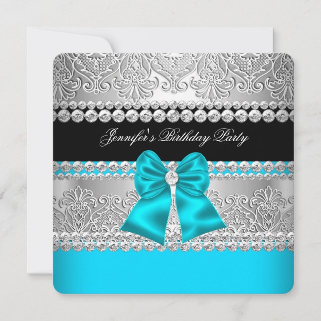 Teal Blue Diamond Lace Birthday Party Invitation (Front)