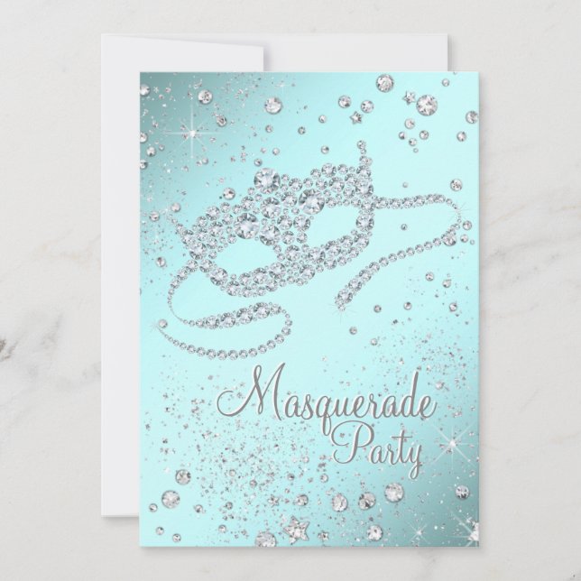 Teal Blue Diamond Mask Masquerade Party Invitation (Front)