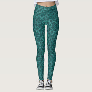 Teal Blue Diamond Pattern Leggings