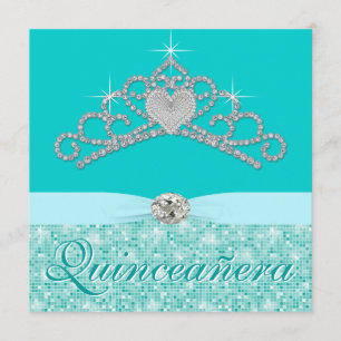 Teal Blue Diamond Tiara Teal Blue Quincenera Invitation