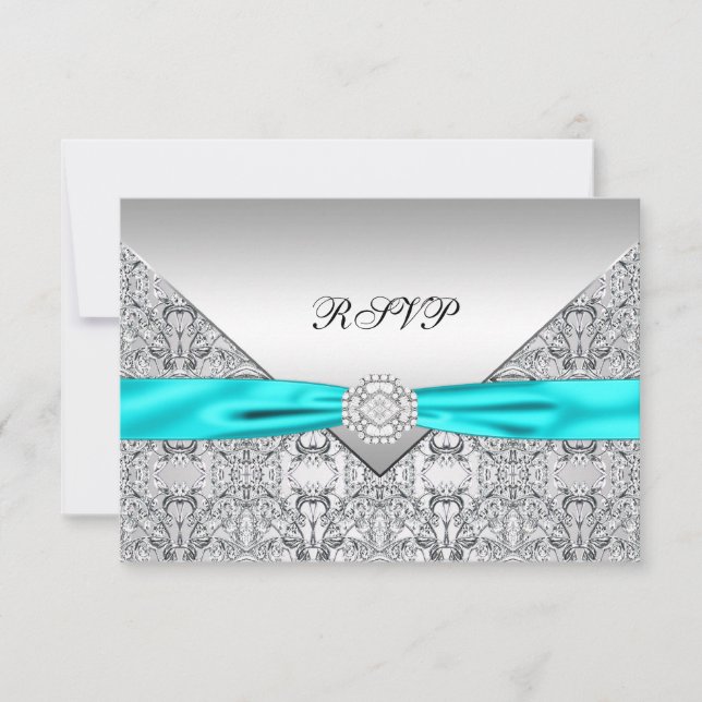 Teal Blue Diamond Wedding RSVP (Front)