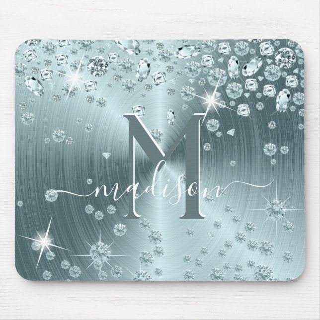 Teal Blue Diamonds - Personalised Mouse Mat (Front)