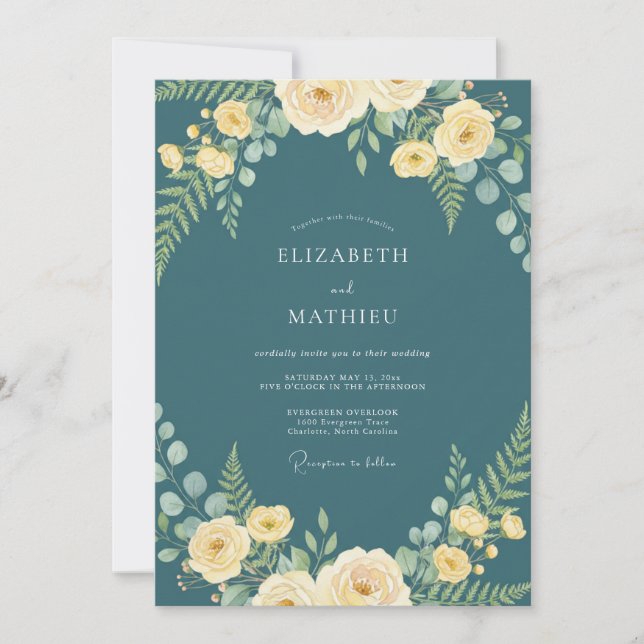 Teal Blue Dignified Nature Wedding Invitation (Front)