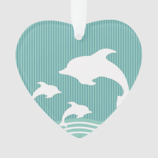 Teal Blue Dolphins At Play Pattern Ornament