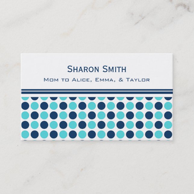 Teal Blue Dots Pattern Mum Calling Cards (Front)