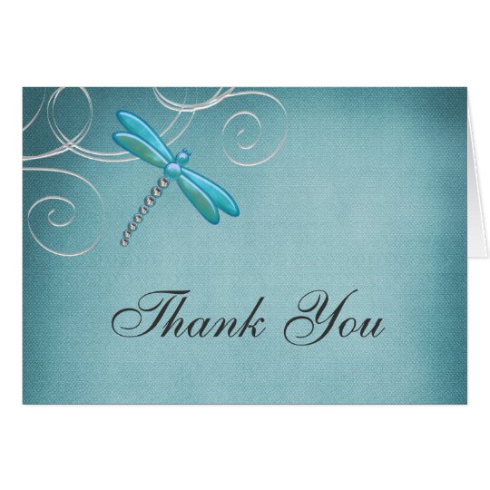 Teal Blue Dragonfly Swirls Thank You Card