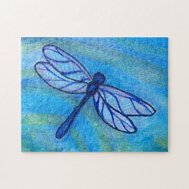 Teal Blue Dragonfly Wings Water Jigsaw Puzzle (Horizontal)