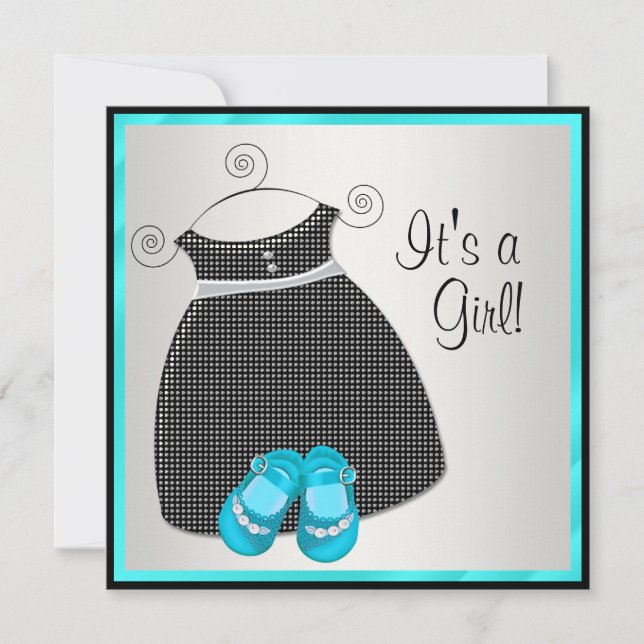 Teal Blue Dress Shoes Teal Black Baby Girl Shower Invitation (Front)