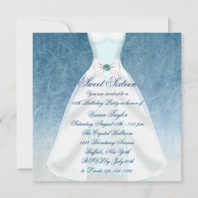 Teal Blue Dress Teal Sweet Sixteen Birthday Party Invitation (Front)