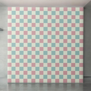 Teal Blue & Dusty Pink Chequered Pattern Retro Tile