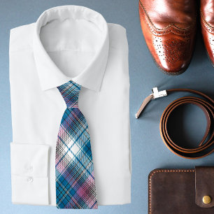 Teal Blue Dusty Pink Modern Tartan Stylish Pattern Tie