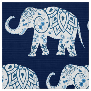 Teal Blue Elephant  Fabric