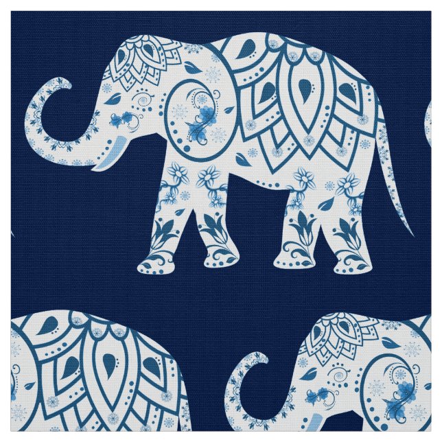 Teal Blue Elephant  Fabric (Swatch)