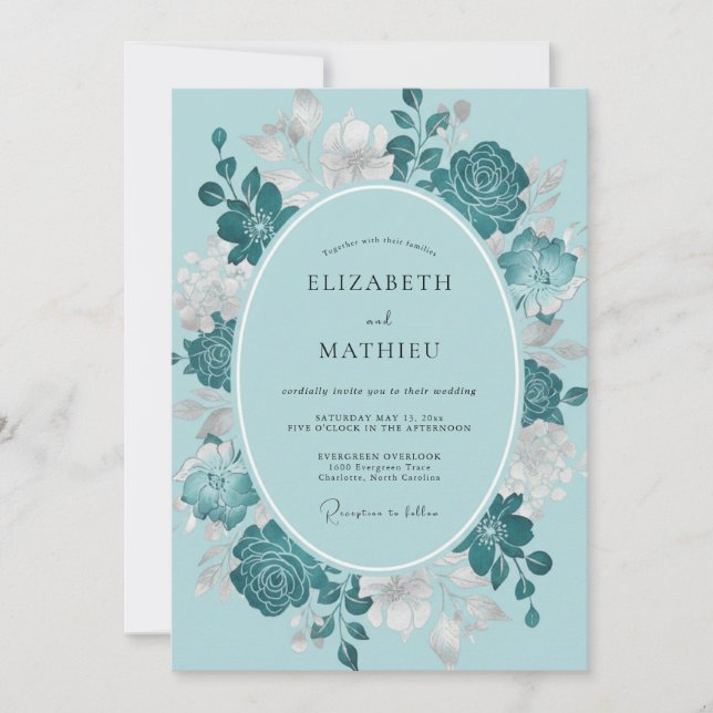 Teal Blue Ethereal Winter Wedding Invitation (Front)