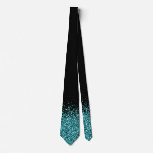 Teal Blue Fading Waterfall Ombre Glitter look  Tie