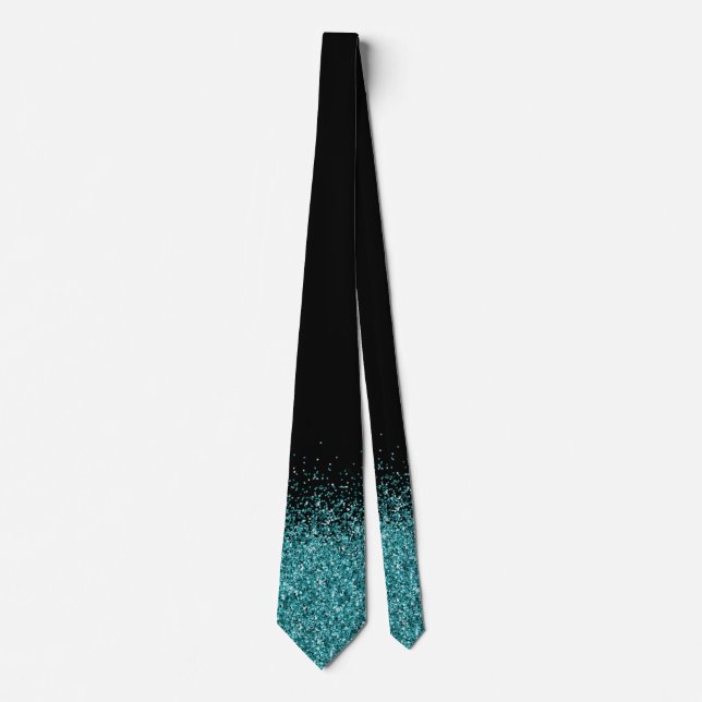 Teal Blue Fading Waterfall Ombre Glitter look  Tie (Front)