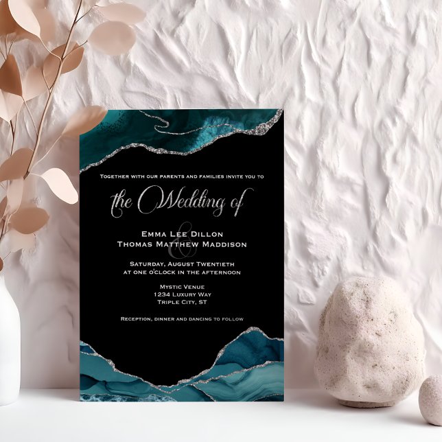 Teal Blue Faux Silver Glitter Agate Wedding (Creator Uploaded)