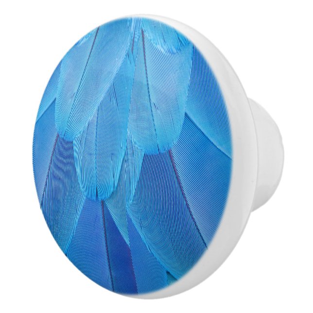 Teal Blue Feathers of the Macaw Parrot Ceramic Knob (Right)