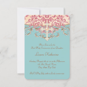 Teal Blue First Communion Invitation