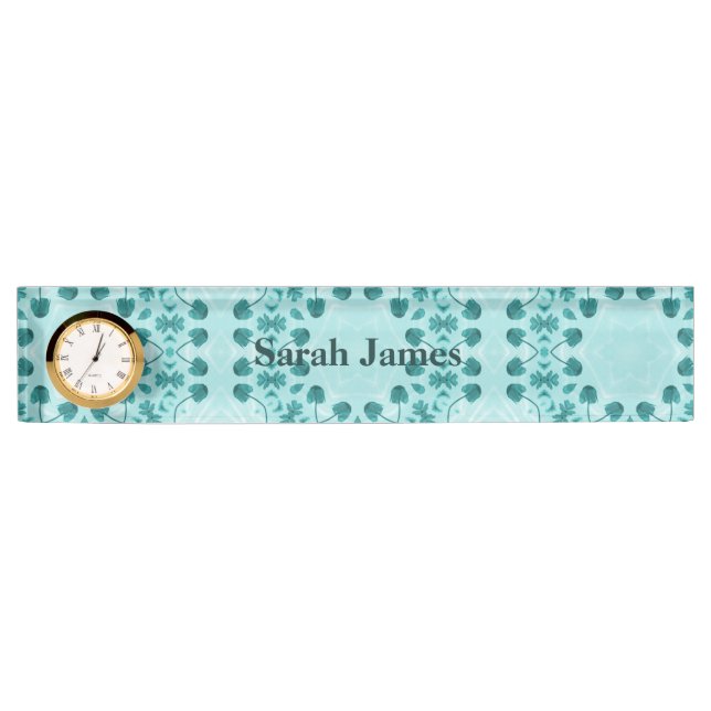 Teal Blue Floral Abstract Nameplate (Front)