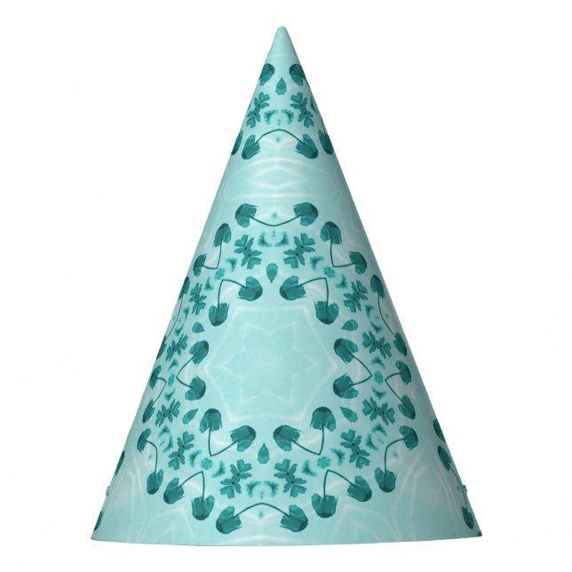 Teal Blue Floral Abstract Party Hat (Front)