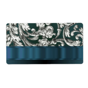 Teal blue floral damask pattern