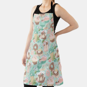 Teal Blue Floral Dessert Apron
