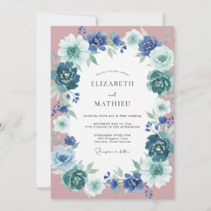 Teal Blue Floral Ethereal Wedding Invitation